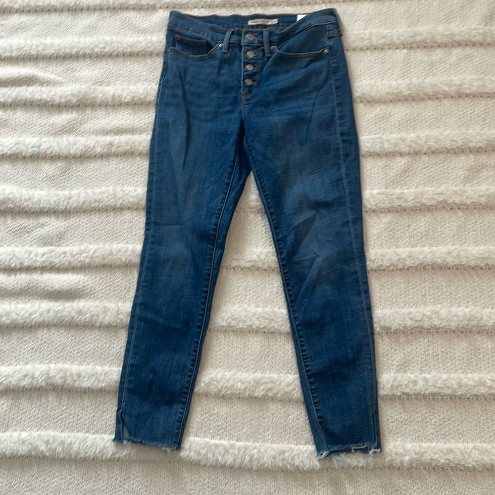 Levi’s Strauss 311 blue jeans shaping skinny stretch denim fringe women size 28